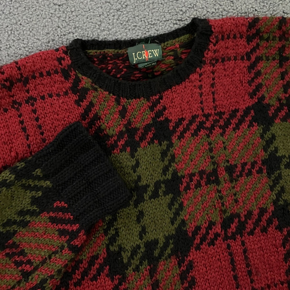 Vintage J.CREW Oarsman Sweater Mens Large Wool Tartan Plaid Pullover Knit